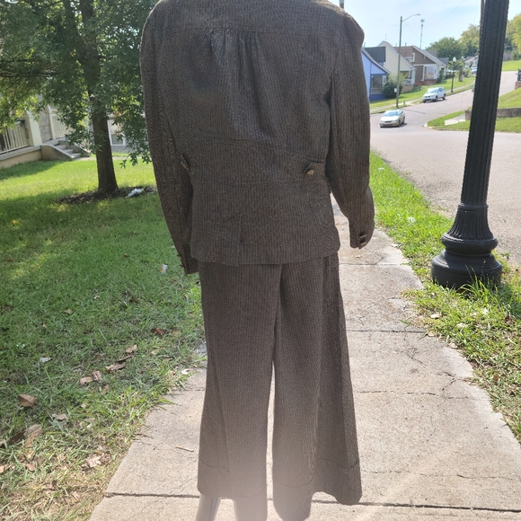 Vintage Greenish Brown Striped Capri Suit Set - Picture 3 of 8